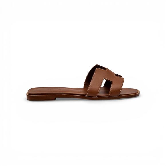 Hermes Oran Women's Leather Slide H Sandals Gold Brown EU 38 US 7.5 - New $840 - Picture 4 of 8